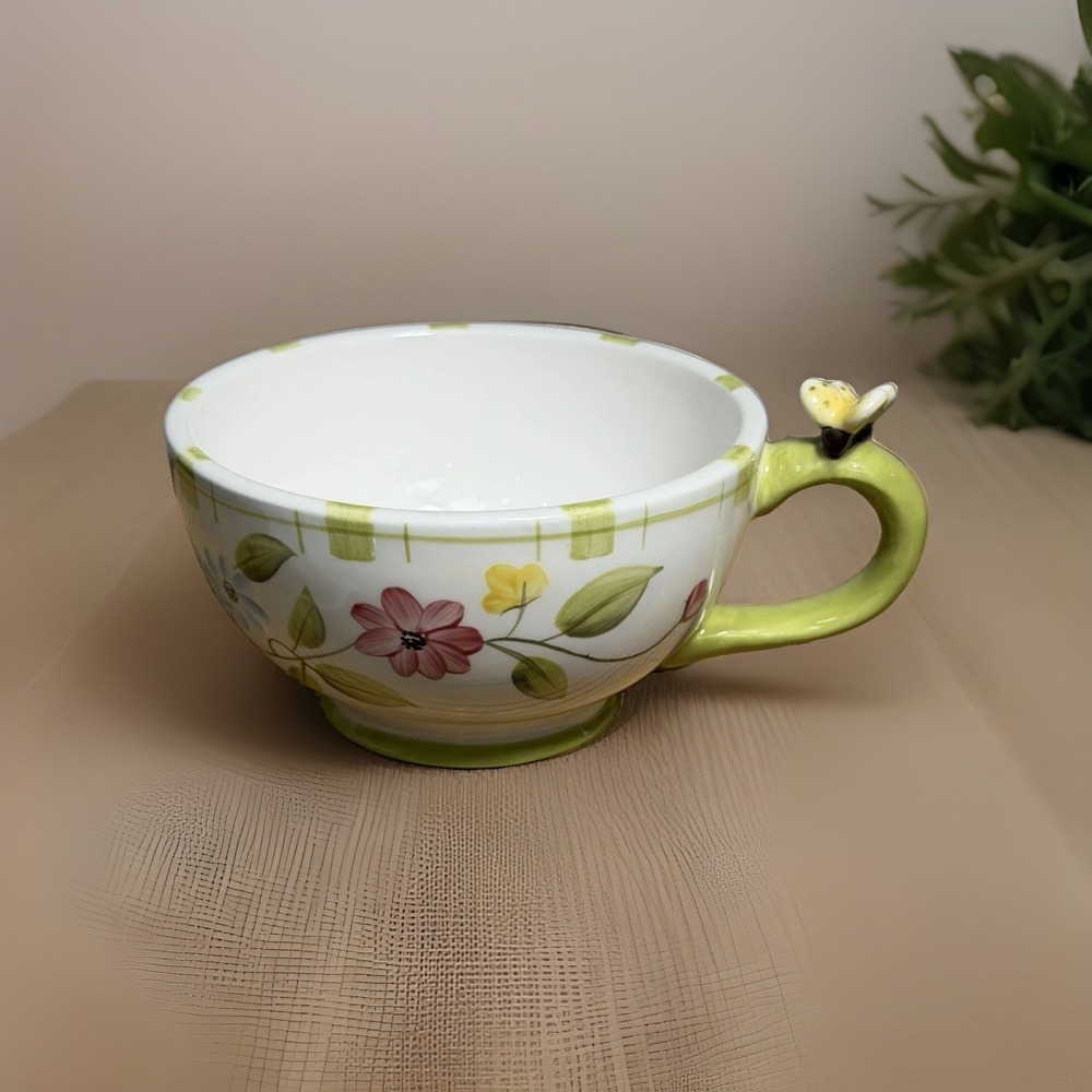 VINTAGE HOME INTERIORS FLORAL BUTTERFLY COFFEE TEA MUG‎ CUP 12 OZ Hand Painted